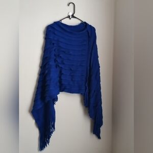 Unbranded Poncho Women OS Vibrant Blue Fringe Elegant Preppy Any Occasion Dinner